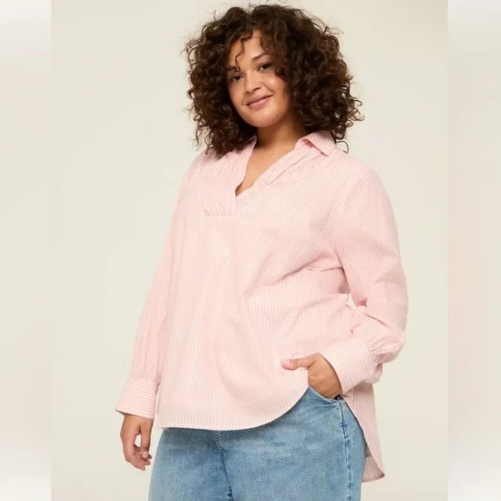 Lane Bryant Lurex Shimmer Collared Popover Blouse 14/16